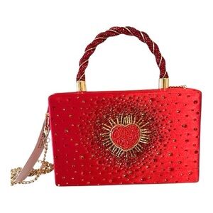 Alessia Red Embellished Beaded Heart Valentine Satchel or Crossbody Purse.